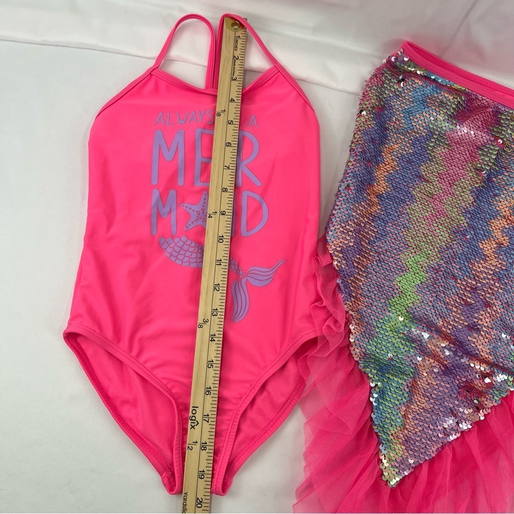Wonder Nation - Girl's Swim Suit with Mermaid Tail - Pink -Sequins - 6/6x -Small - Picture 3 of 13